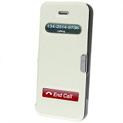 Чехол защита корпуса кожа+пластик с окошками для номера и кнопки ответа для iPhone 5/5S (белый)