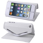 Чехол кожаный сумочка с ремешком и отделением для банковских карт для iPhone 5/5S (белый)