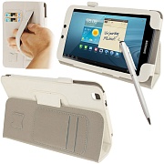 Чехол кожаный с местами для банковских карт, Touch Pen и ремешком для Samsung Galaxy Tab 3 (8.0) / T3110 / T3100 - белый