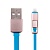 Кабель-рулетка для синхронизации и зарядки 2 в 1 (8 pin + microUSB) - USB (1m) синий, поддерживает iOS9
